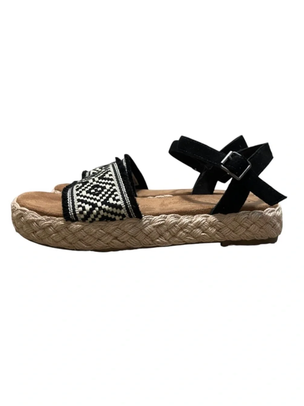 Toms Abby flatform espadrille sandal in black diamond global woven